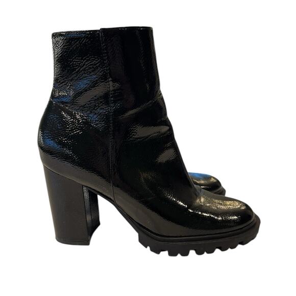 Forever 21 Black Patent Chunky Heel Ankle Boots 8 Side Zip Goth Grunge Trendy - Picture 3 of 8